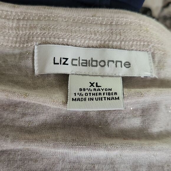 Liz Claiborne Ladies V-Neck Heathered Oatmeal Top with Gold Sparkles - Size - Picture 4 of 4